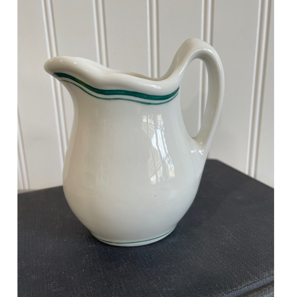 Shenango China Green Stripe Restaurant Ware Creamer Pitcher Vintage White 4in‎